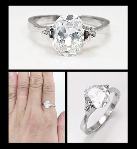 Oval Solitaire Ring, Sterling Silver, Original Oval Setting Ring, 1.5ct White Clear Stone (CZ), Modern Design Jewelry