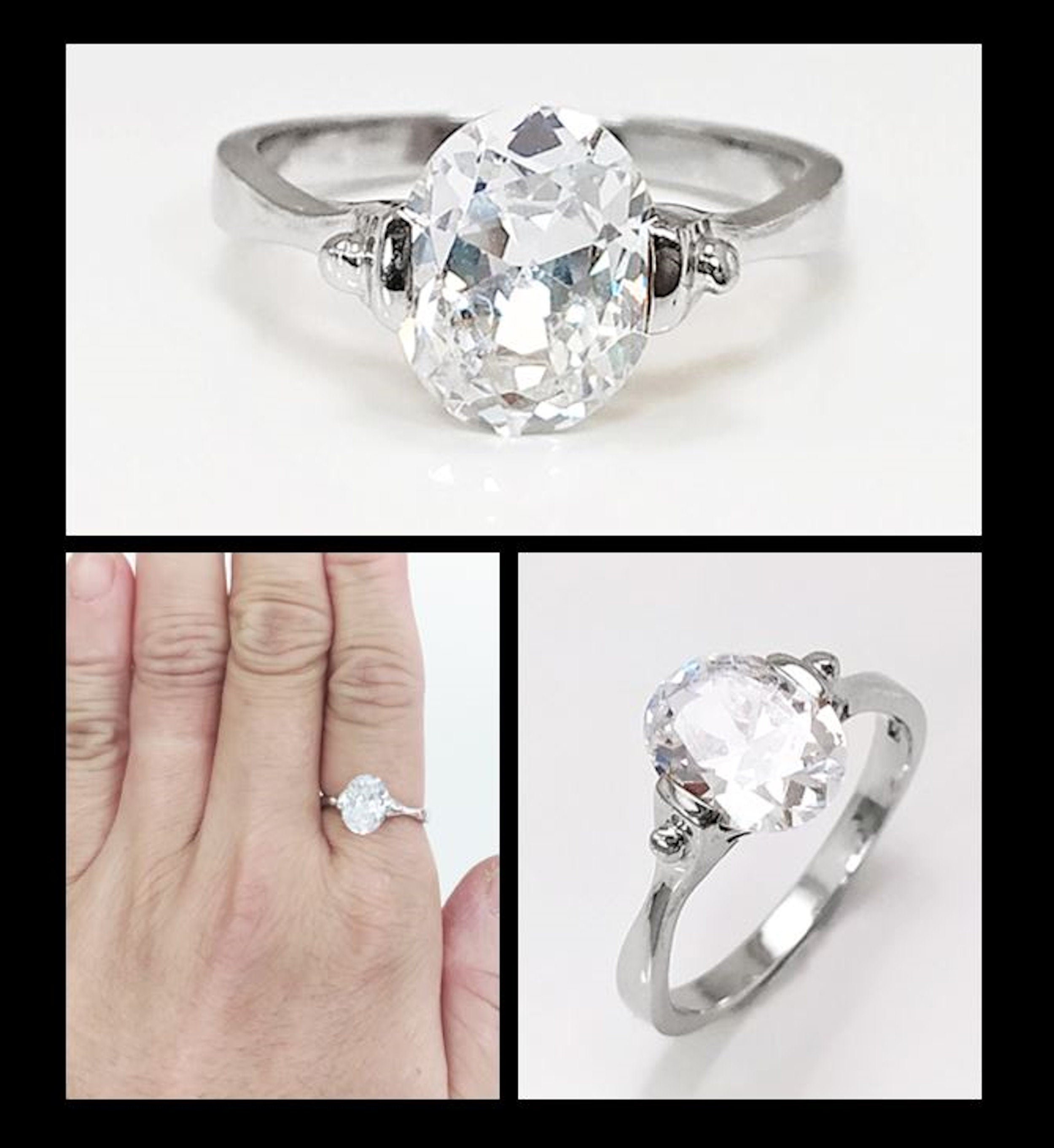 Oval Solitaire Ring, Sterling Silver, Original Oval Setting Ring, 1.5ct White Clear Stone (CZ), Modern Design Jewelry
