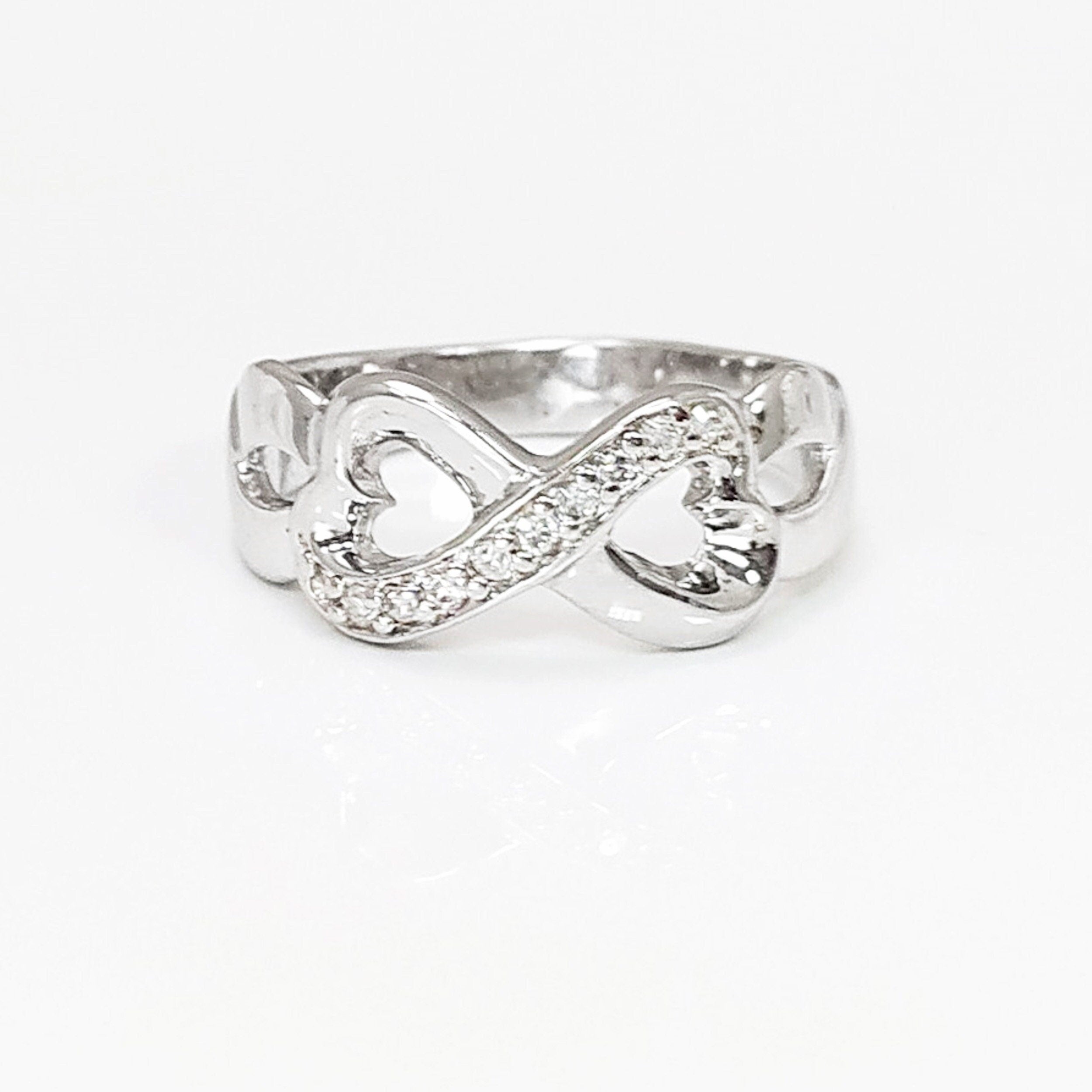 Sterling Silver Heart Infinity Ring • Eternity Promise Band