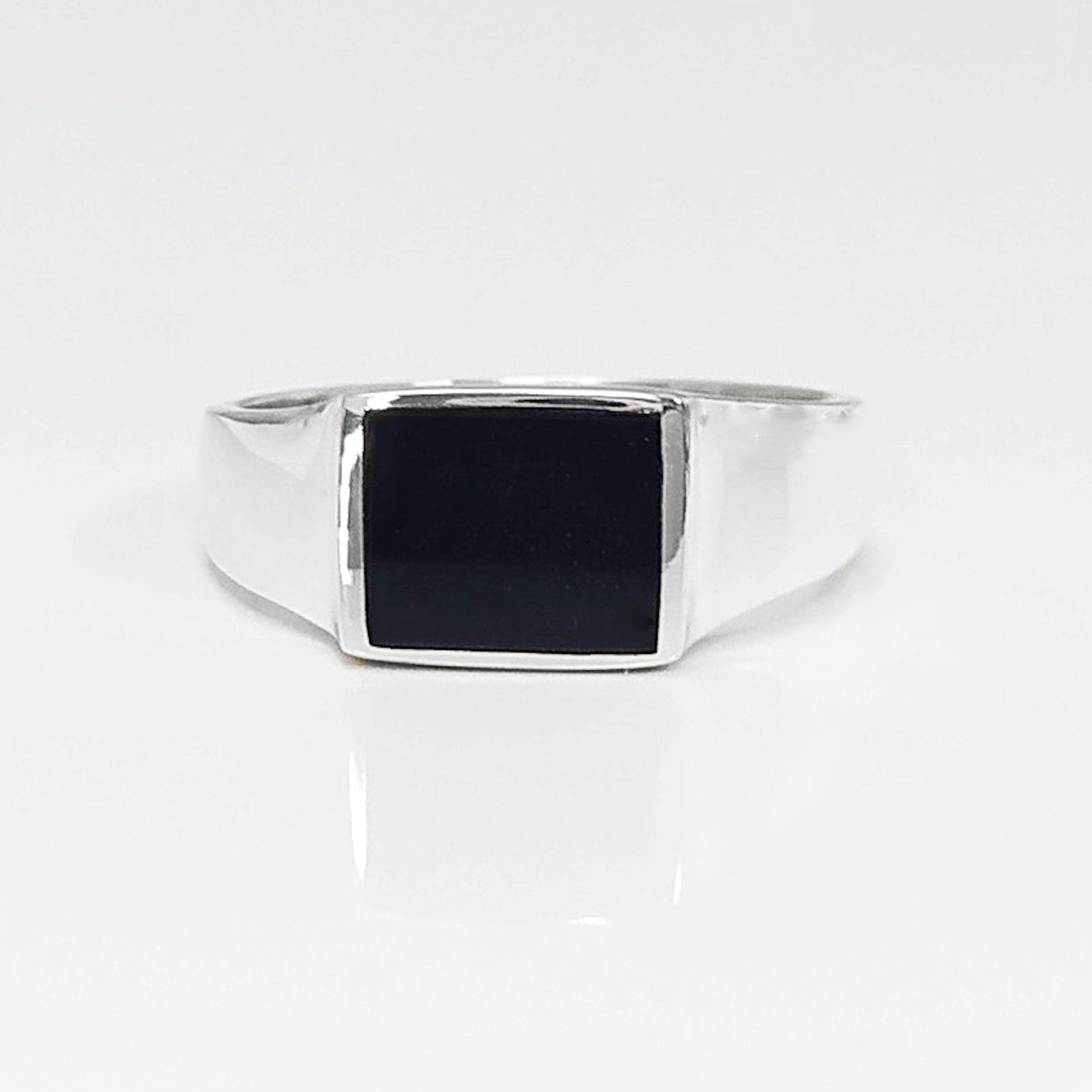 Black Square Signet Ring • Sterling Silver • Onyx Stone Design • Handmade Jewelry