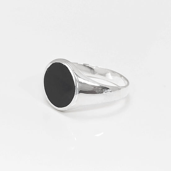 Sterling Silver Round Black Onyx Signet Ring, Unisex