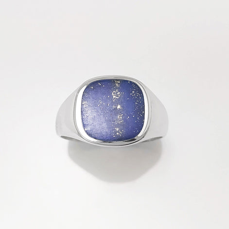 Lapis Lazuli Signet Ring • Sterling Silver Band • Minimalist Statement Jewelry • Modern Gift