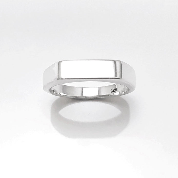 Signet Band Ring, Sterling Silver, Unisex Rectangle Signet Ring, Narrow Signet Ring, Pinky Finger Ring