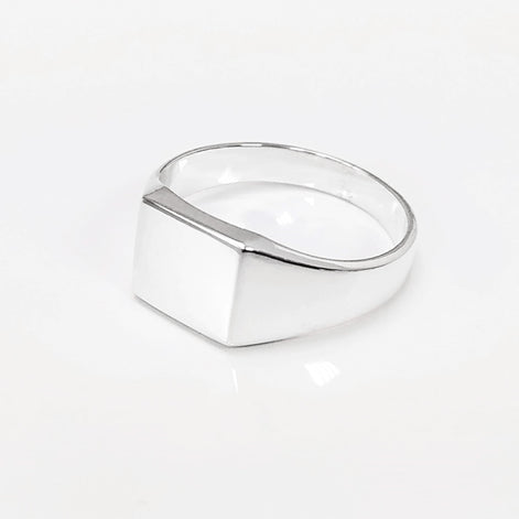 Sterling Silver Cushion Square Signet Ring, Modern Hipster Jewelry