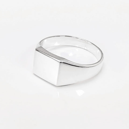 Sterling Silver Cushion Square Signet Ring, Modern Hipster Jewelry