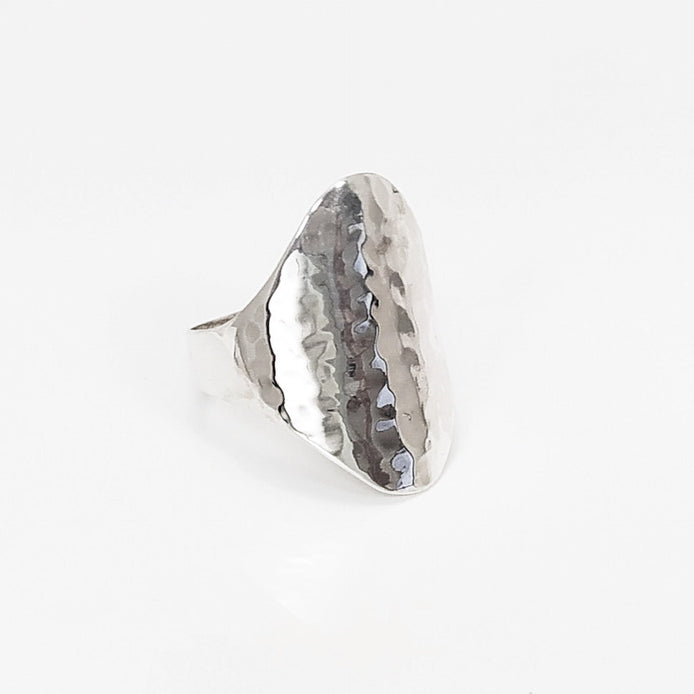 Hammered Ring, Sterling Silver, Oval Armor Ring, Dimpled Textured Ring, Designer Modern Ring, Minimalist Ring, gift idea for her