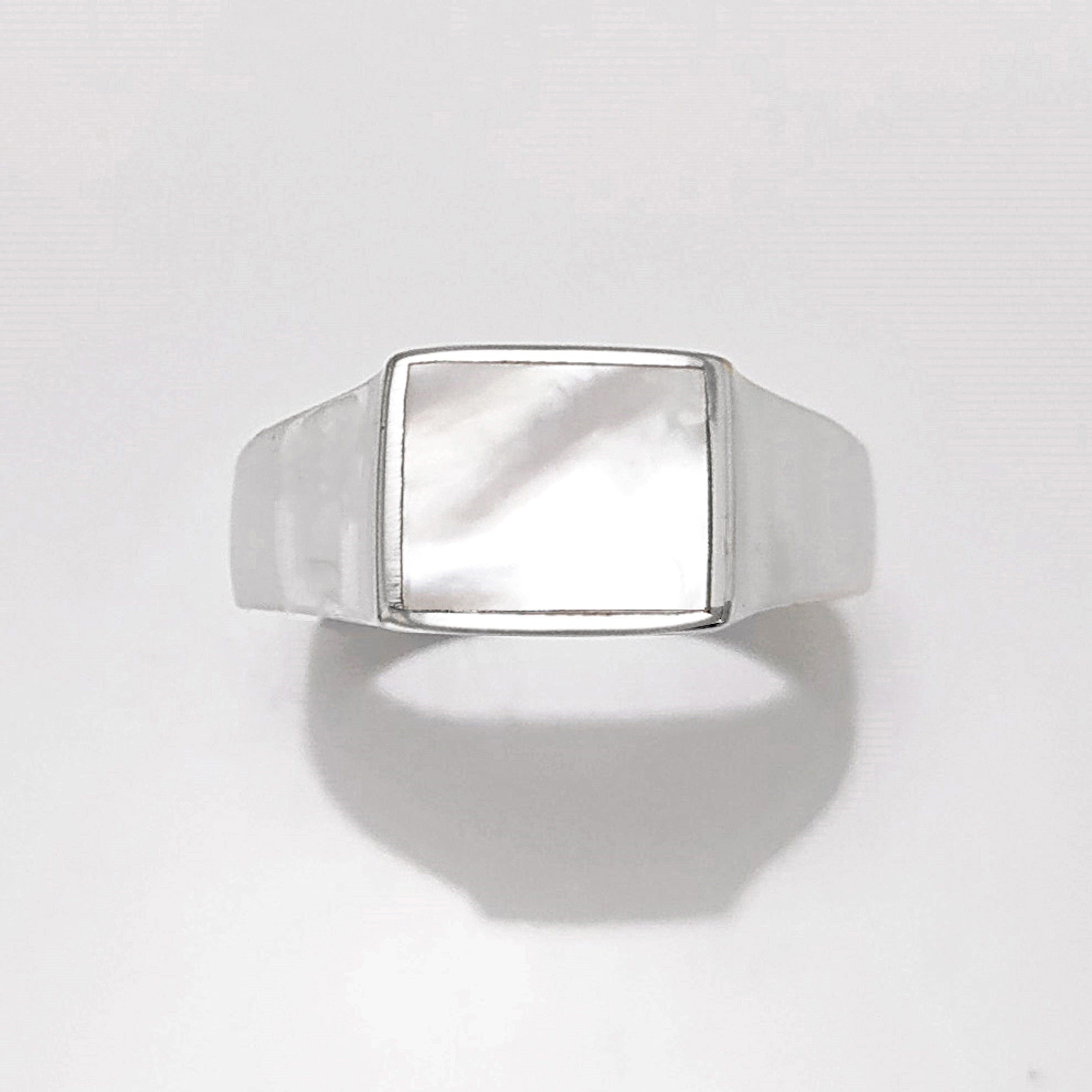 Sterling Silver Mother of Pearl Signet Ring, Unisex Square Stone