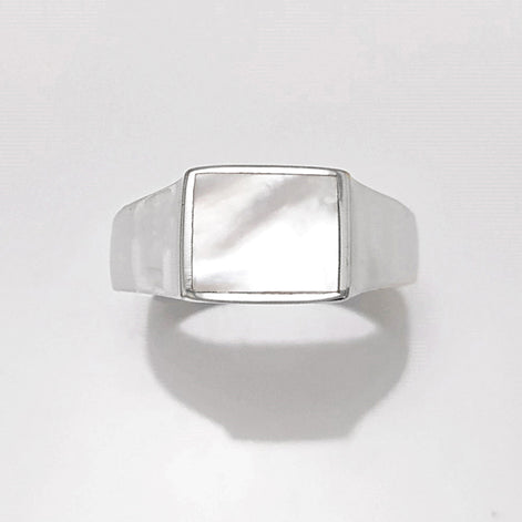 Sterling Silver Mother of Pearl Signet Ring, Unisex Square Stone