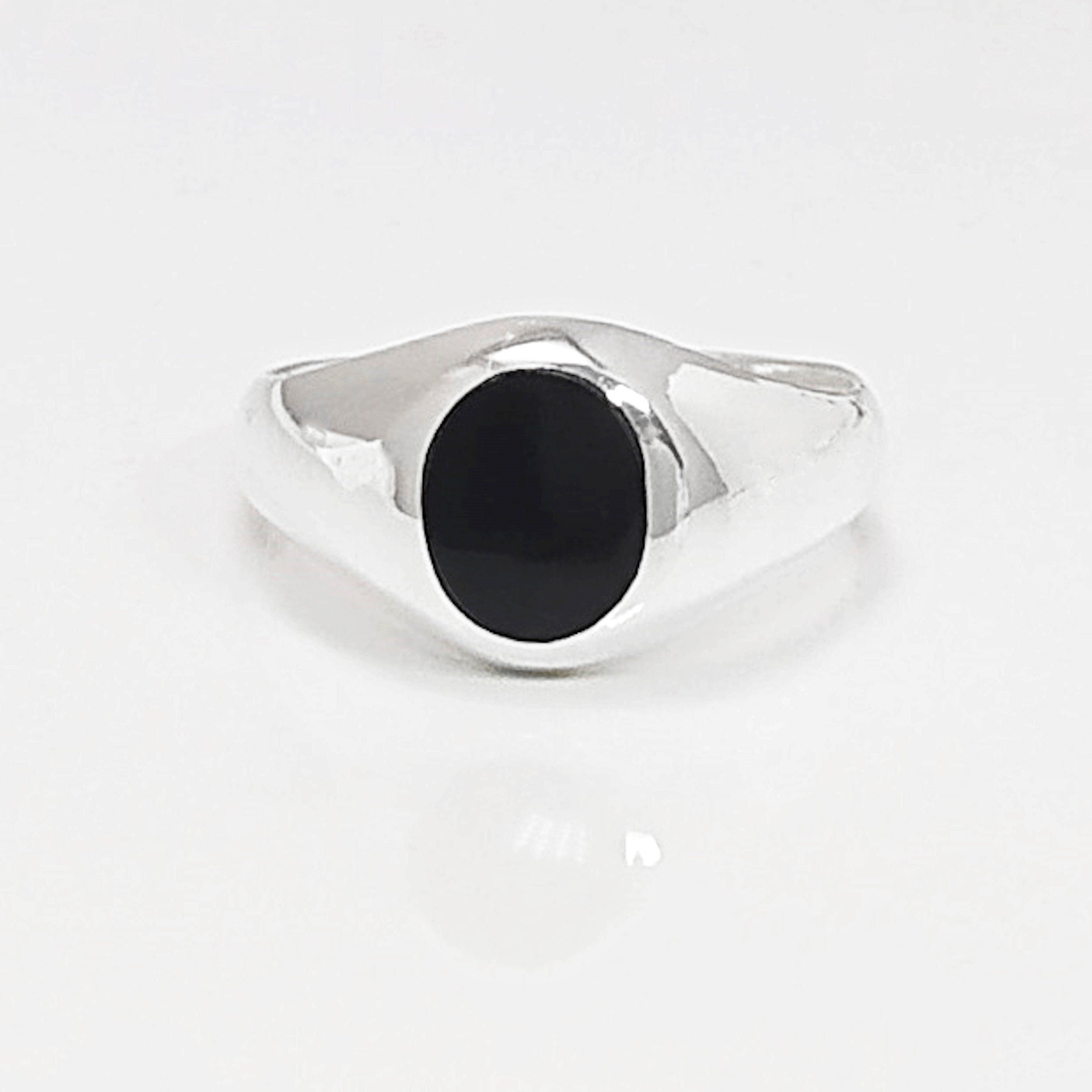 Onyx Signet Ring, Sterling Silver, Oval Black Gemstone, Vintage Spirit Ring