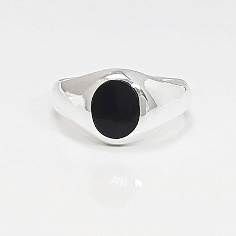 Onyx Signet Ring, Sterling Silver, Oval Black Gemstone, Vintage Spirit Ring