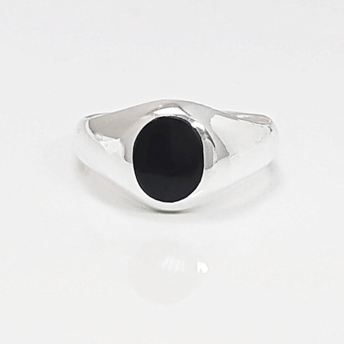 Onyx Signet Ring, Sterling Silver, Oval Black Gemstone, Vintage Spirit Ring
