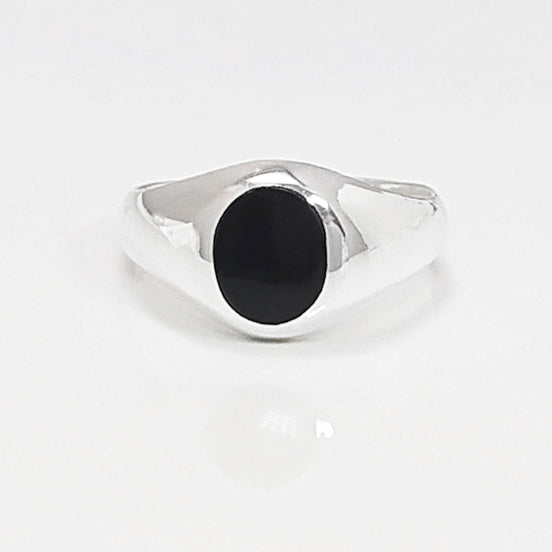 Onyx Signet Ring, Sterling Silver, Oval Black Gemstone, Vintage Spirit Ring