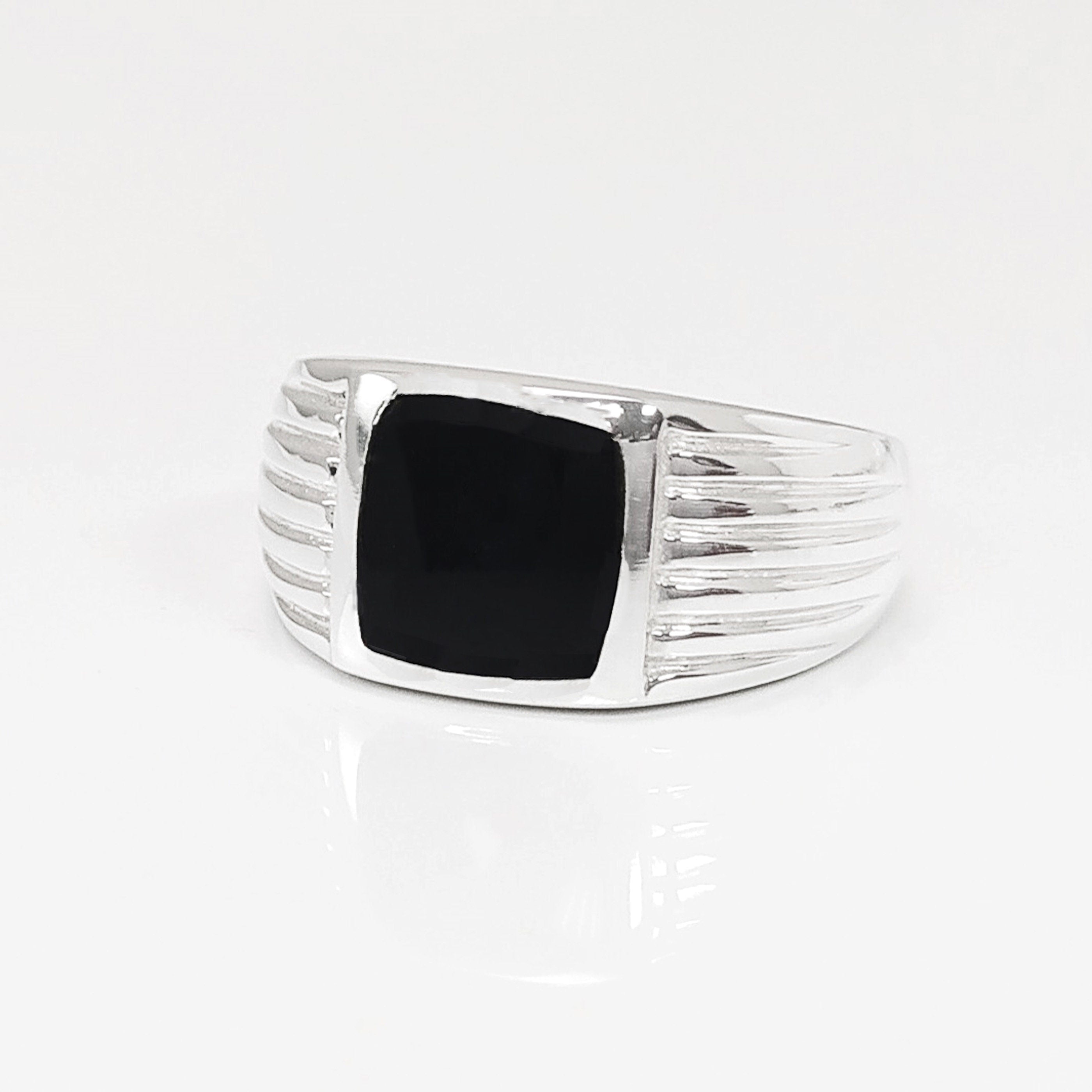 Man Signet Ring, Men Sterling Silver Jewelry, Black Onyx Cushion Stone, Father's Day gift, Valentine's Day idea