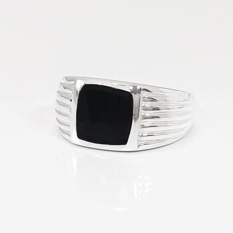 Man Signet Ring, Men Sterling Silver Jewelry, Black Onyx Cushion Stone, Father's Day gift, Valentine's Day idea