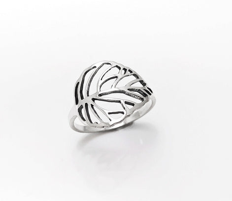 Leaf Ring, Sterling Silver, Rubber Ficus Plant Ring, Filigree Branch, Skeleton Leaf Veins Ring, Tropical, Nature, Greenery Jewelry