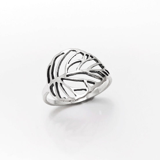 Leaf Ring, Sterling Silver, Rubber Ficus Plant Ring, Filigree Branch, Skeleton Leaf Veins Ring, Tropical, Nature, Greenery Jewelry