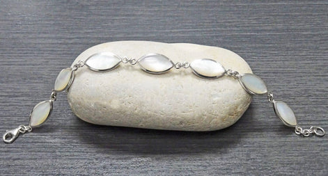 White Mother-of-Pearl Bracelet • 925 Sterling Silver • Minimalist Fine Jewelry