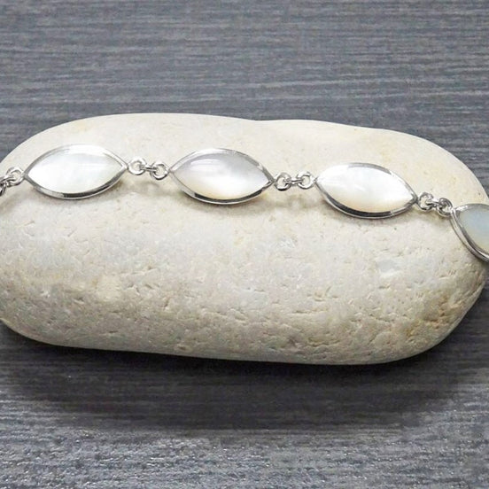 White Mother-of-Pearl Bracelet • 925 Sterling Silver • Minimalist Fine Jewelry