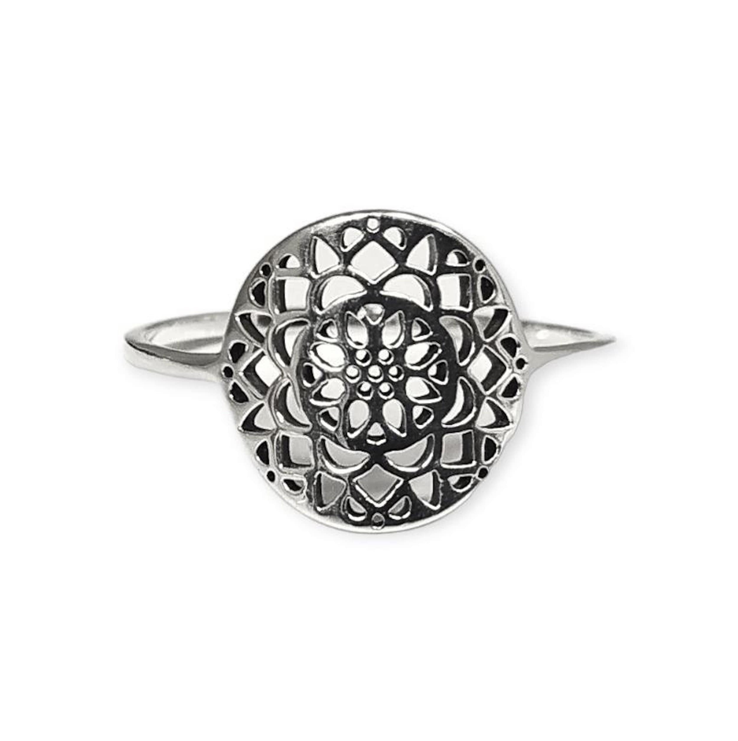 Flower of Life Ring, Sterling Silver, Seed of Life Ring, Sacred Geometry Ring, Dainty Thin Filigree Round Ring, Mandala Spiritual Jewelry