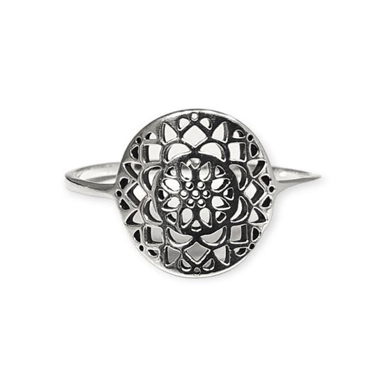 Flower of Life Ring, Sterling Silver, Seed of Life Ring, Sacred Geometry Ring, Dainty Thin Filigree Round Ring, Mandala Spiritual Jewelry