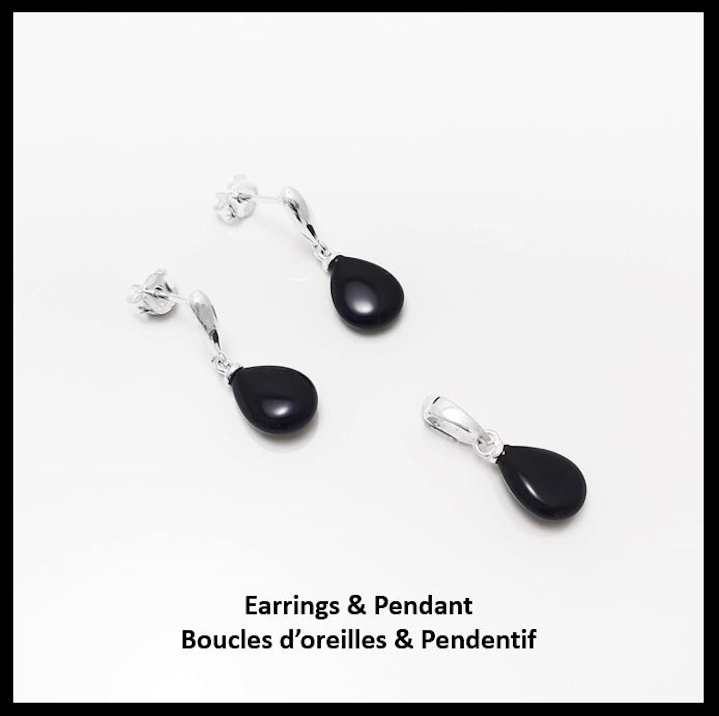 ONYX Stone 925 Earrings Sterling Silver, Black Gemstone Silver Earrings, Dangly Sterling Silver Earrings, Small Teardrop Stone Earrings.
