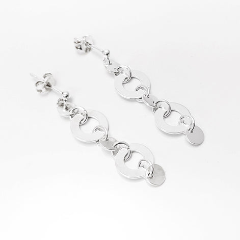 Disc Round Earrings, Sterling Silver, Discs Flat Disks Jewelry, Dangle Circle Shape earrings, Drop Geometric Earrings