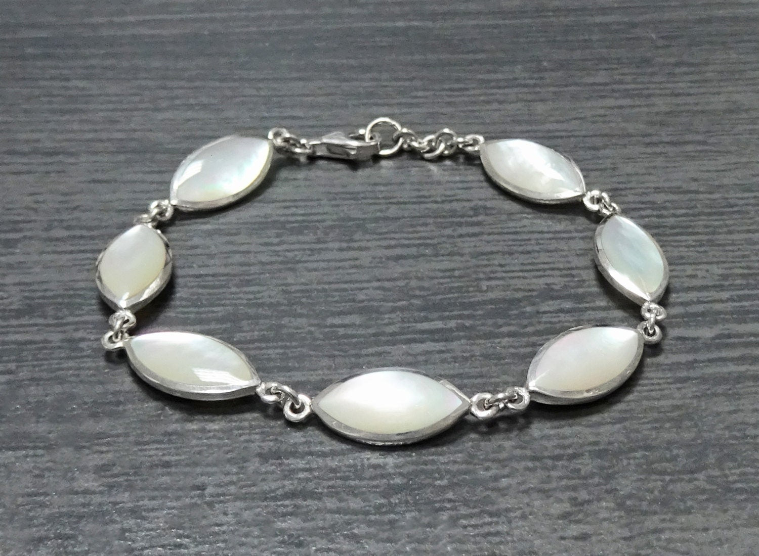 White Mother-of-Pearl Bracelet • 925 Sterling Silver • Minimalist Fine Jewelry