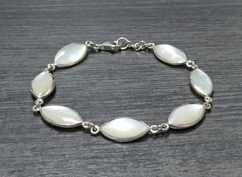 White Mother-of-Pearl Bracelet • 925 Sterling Silver • Minimalist Fine Jewelry