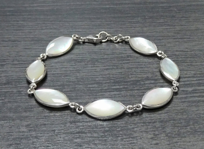 White Mother-of-Pearl Bracelet • 925 Sterling Silver • Minimalist Fine Jewelry