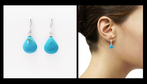 BLUE Turquoise stone 925 Earrings - Sterling Silver Drop Earrings - Blue Stone - Turquoise Silver Earrings - Modern - Dangly Turquoise