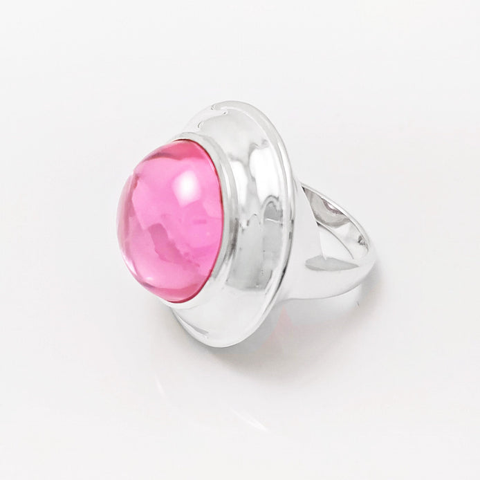Pink cz Ring, Sterling Silver, Rose Round Domed Stone, flying saucer Ring, Statement Modern original Design Jewelry