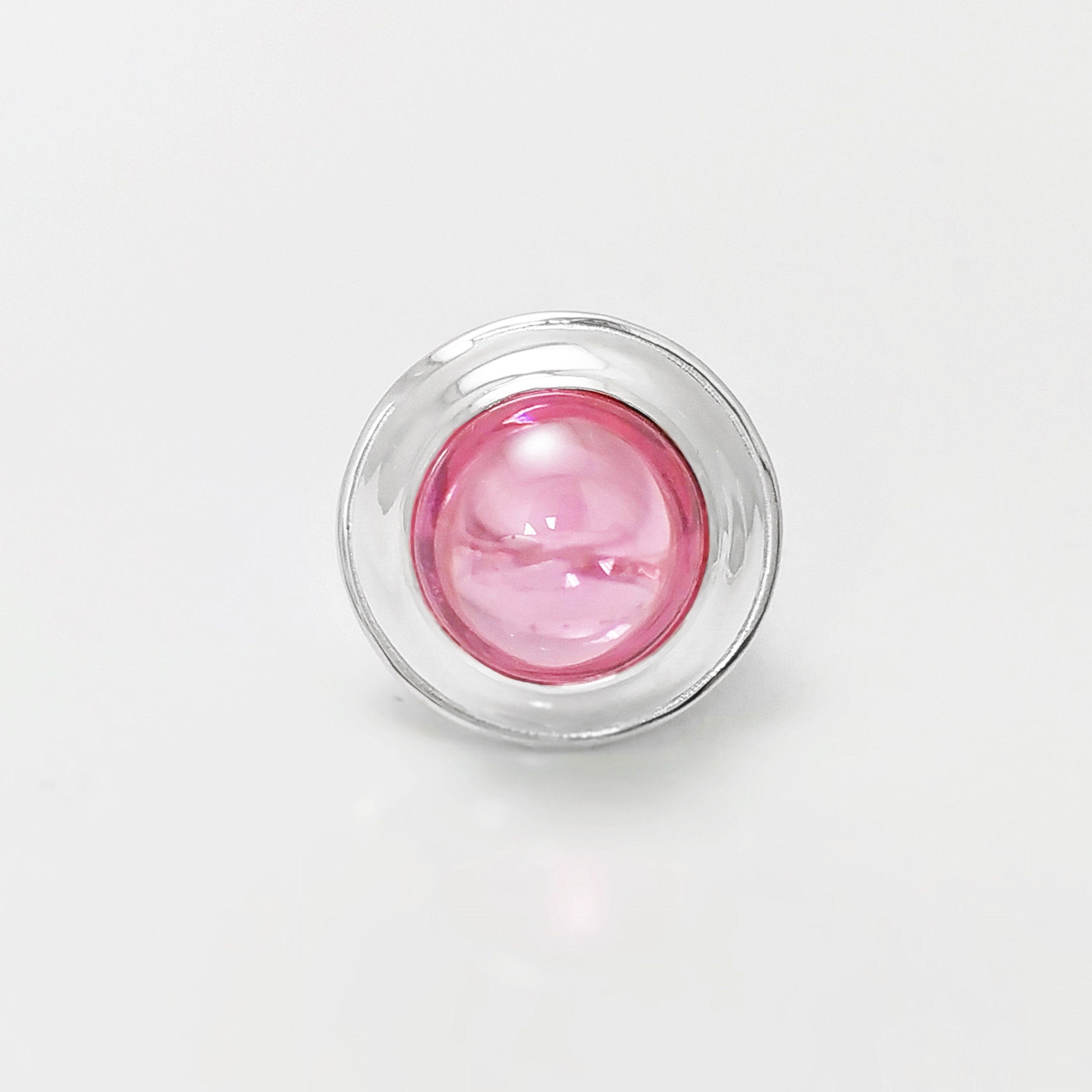 Pink cz Ring, Sterling Silver, Rose Round Domed Stone, flying saucer Ring, Statement Modern original Design Jewelry