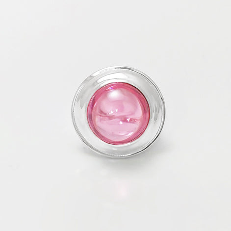Pink cz Ring, Sterling Silver, Rose Round Domed Stone, flying saucer Ring, Statement Modern original Design Jewelry