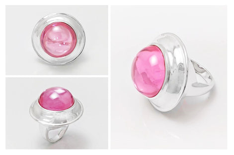 Pink cz Ring, Sterling Silver, Rose Round Domed Stone, flying saucer Ring, Statement Modern original Design Jewelry