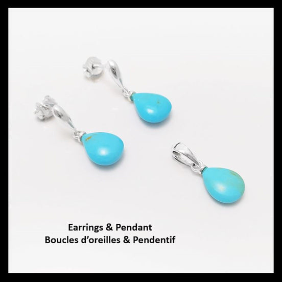 BLUE Turquoise stone 925 Earrings - Sterling Silver Drop Earrings - Blue Stone - Turquoise Silver Earrings - Modern - Dangly Turquoise