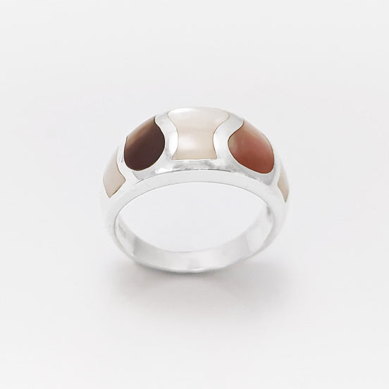 Beautiful MOP Wave Ring, Two Colors Shell Band Ring, Silver Ring, 925 Sterling Silver, Large Ring, Domed Silver Ring, Mother of Pearl.
