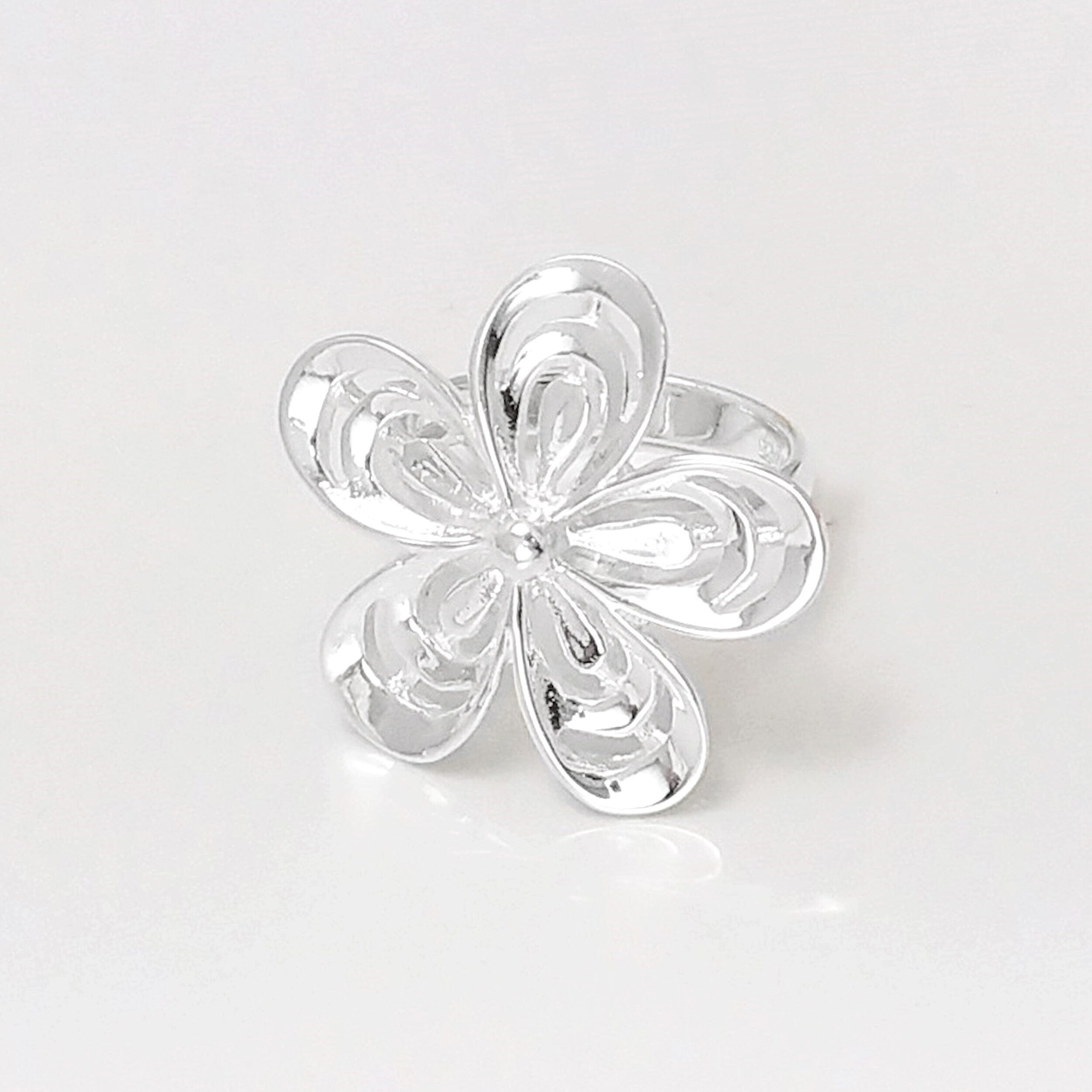 Stunning Silver Ring, 925 Big Flower Ring, Sterling Silver, Wide Flowers Petals Jewelry, Nature Inspired Ring, Unique Women's Flower Ring