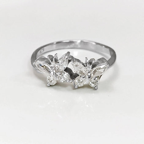 Butterfly Ring, Sterling Silver, Clear White Stones (CZ), Designer Butterflies Jewelry, Fashion Ring, Gift for Her, Bright Ring