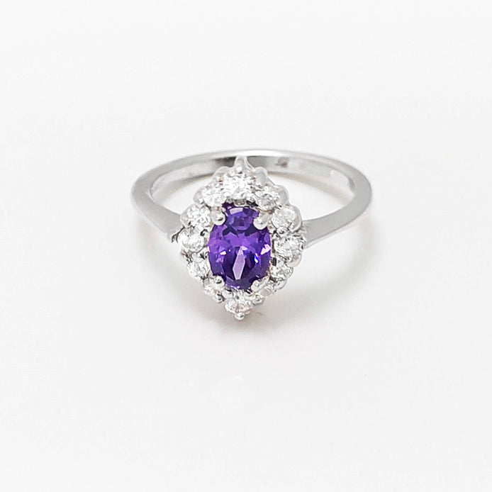 Purple Marquise Ring, Sterling Silver, White CZ Stones, Oval Amethyst Color CZ Stone, Engagement Ring, Classic Promise Jewelry, Woman Gift