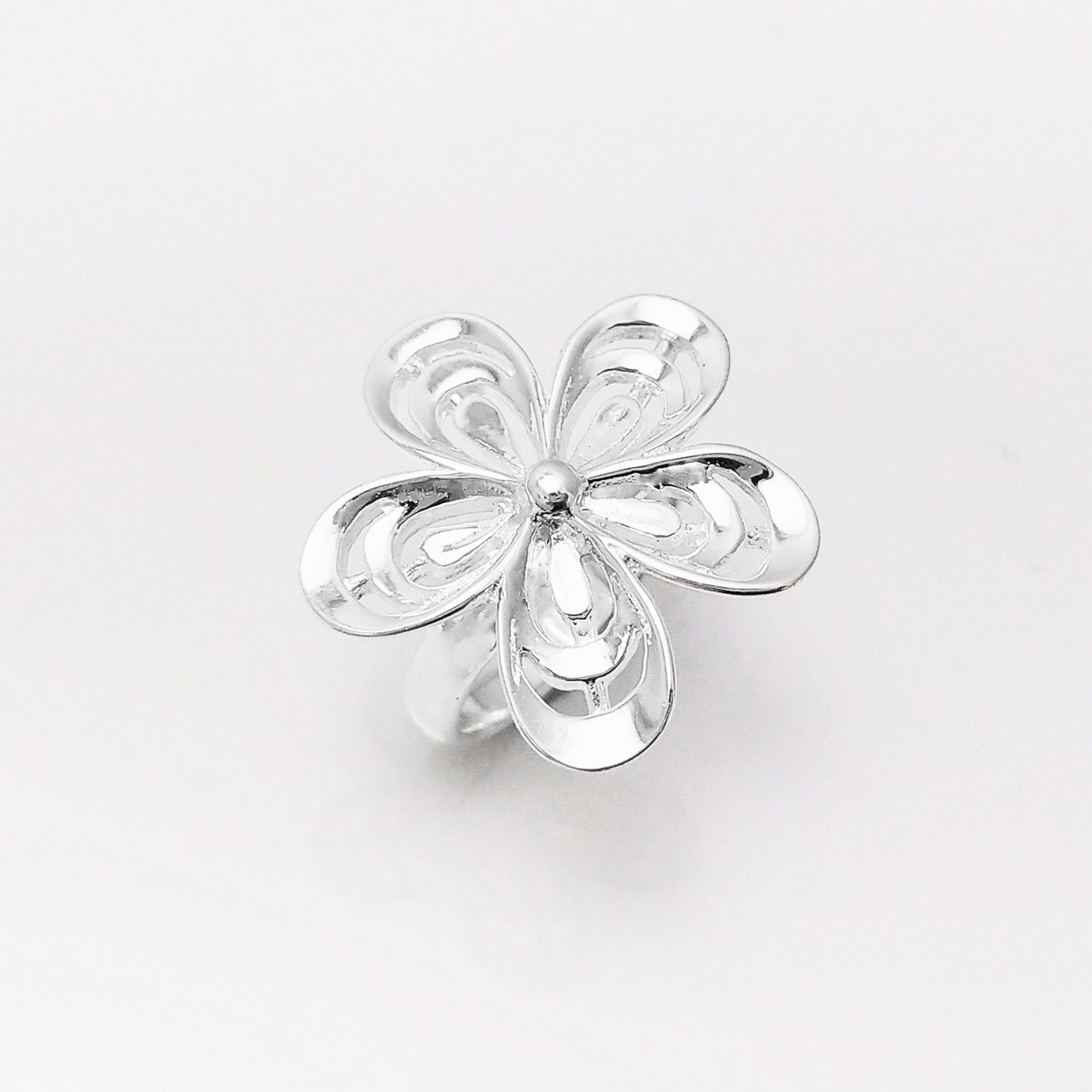 Stunning Silver Ring, 925 Big Flower Ring, Sterling Silver, Wide Flowers Petals Jewelry, Nature Inspired Ring, Unique Women's Flower Ring