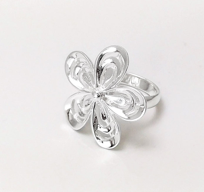 Stunning Silver Ring, 925 Big Flower Ring, Sterling Silver, Wide Flowers Petals Jewelry, Nature Inspired Ring, Unique Women's Flower Ring