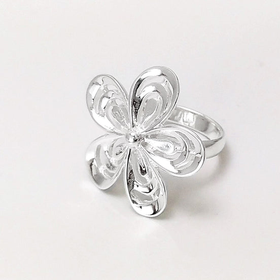 Stunning Silver Ring, 925 Big Flower Ring, Sterling Silver, Wide Flowers Petals Jewelry, Nature Inspired Ring, Unique Women's Flower Ring