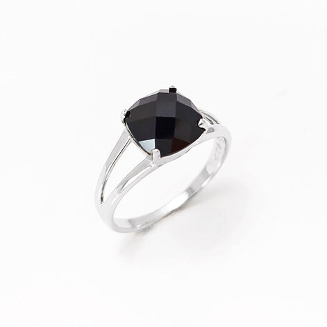 Square Stone Ring, Sterling Silver, Black Color (CZ) Ring, Modern Ring, Engagement Jewelry, Prongs setting, Solitaire Black 925 Ring.
