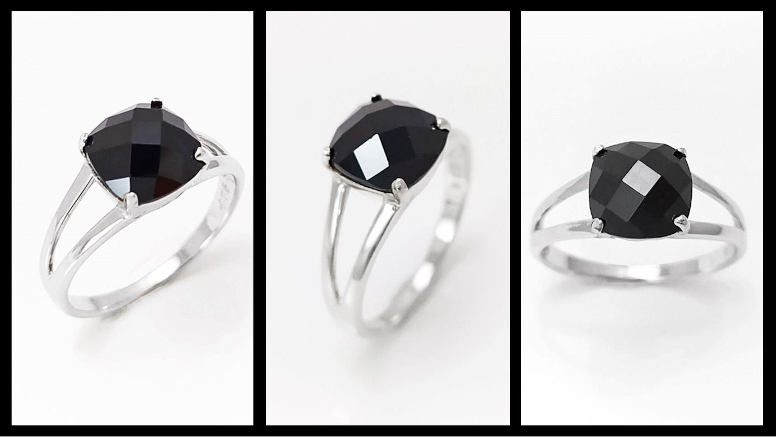 Square Stone Ring, Sterling Silver, Black Color (CZ) Ring, Modern Ring, Engagement Jewelry, Prongs setting, Solitaire Black 925 Ring.