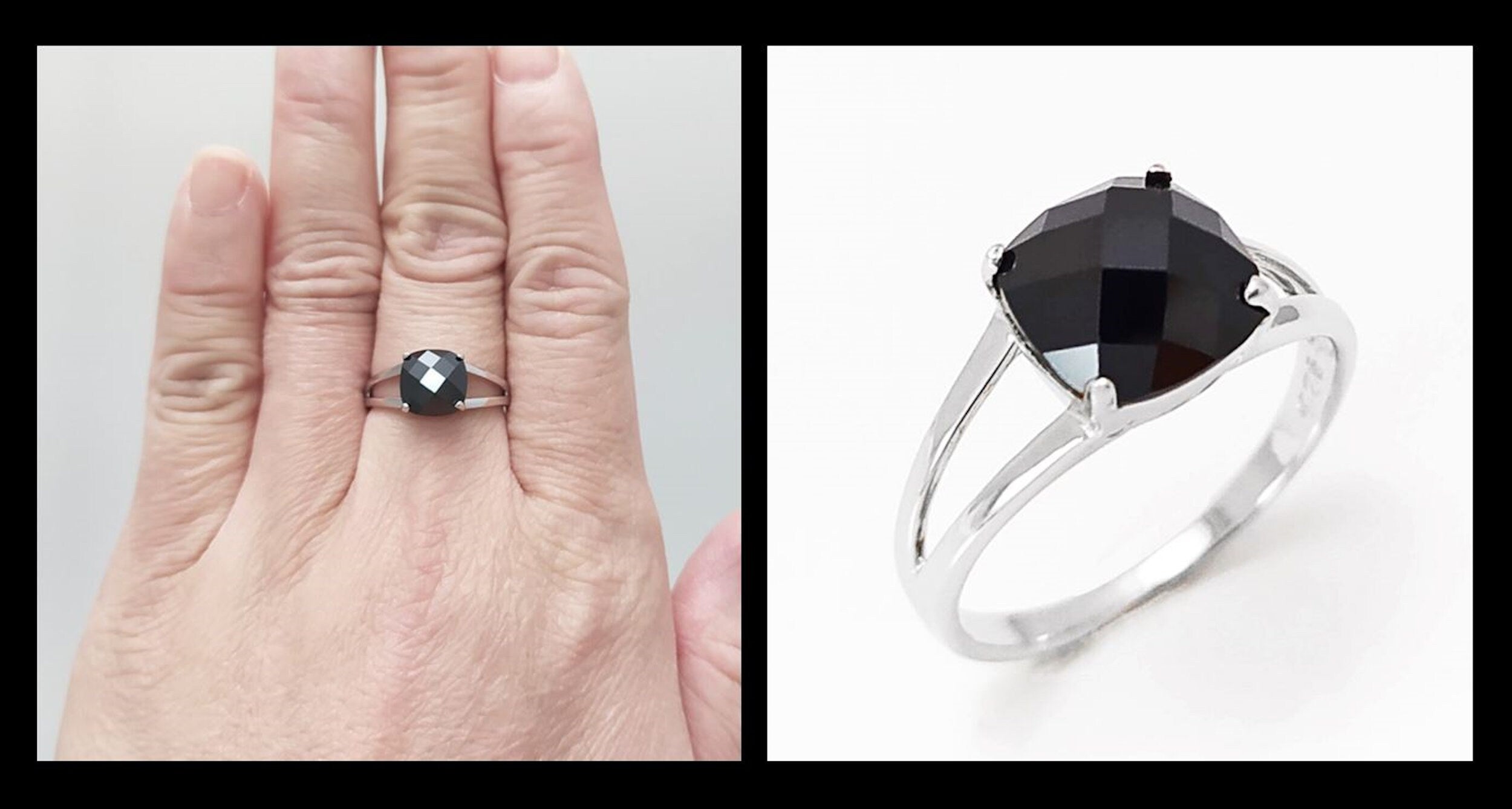 Square Stone Ring, Sterling Silver, Black Color (CZ) Ring, Modern Ring, Engagement Jewelry, Prongs setting, Solitaire Black 925 Ring.