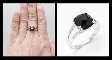 Square Stone Ring, Sterling Silver, Black Color (CZ) Ring, Modern Ring, Engagement Jewelry, Prongs setting, Solitaire Black 925 Ring.
