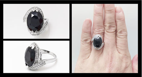 Crossing Ring, Sterling Silver, Bypass Bicolor Black white Stones Band, Cocktail Stone (CZ) Cross Ring, Statement Woman Ring, Bold Ring