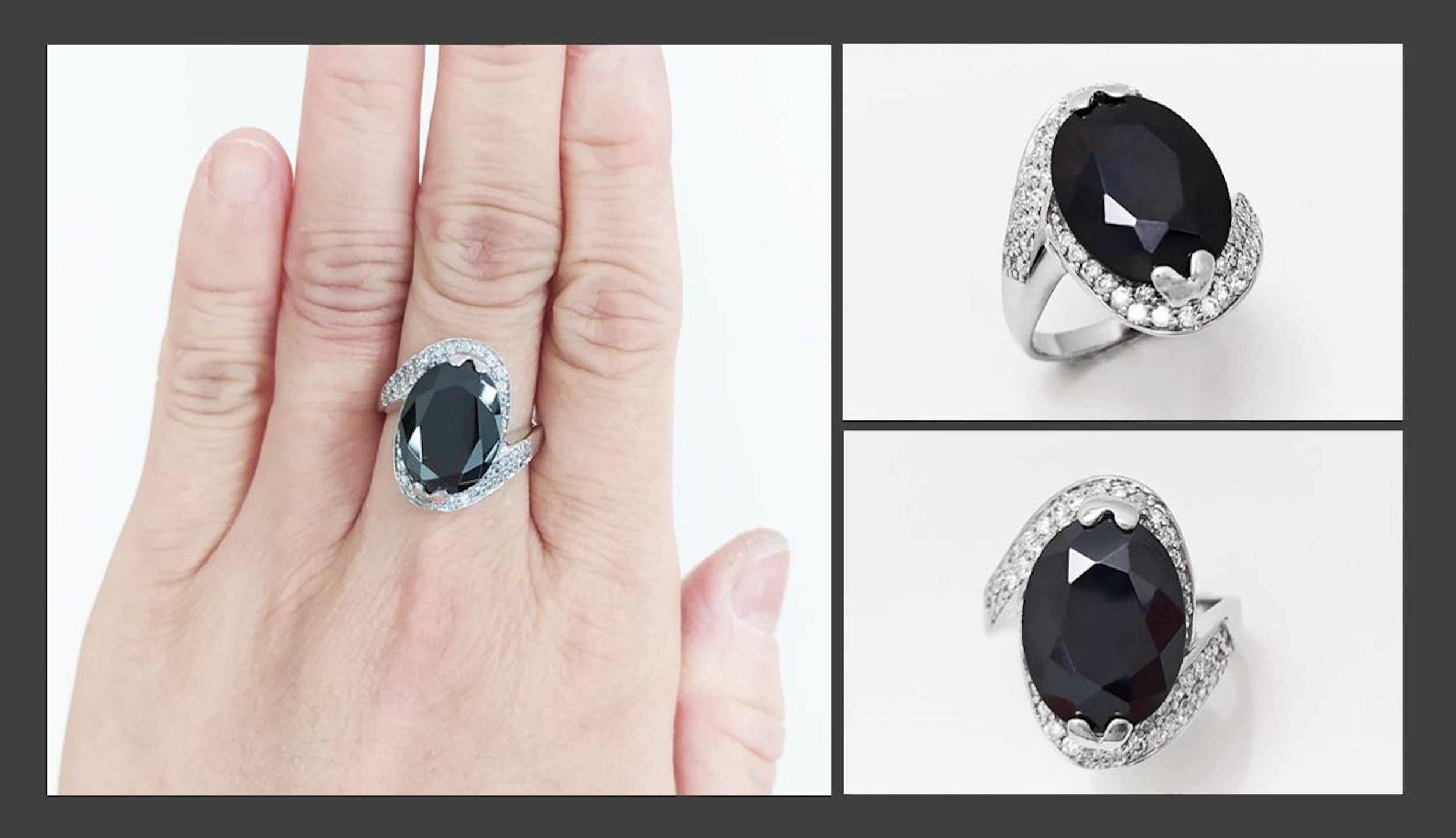 Crossing Ring, Sterling Silver, Bypass Bicolor Black white Stones Band, Cocktail Stone (CZ) Cross Ring, Statement Woman Ring, Bold Ring