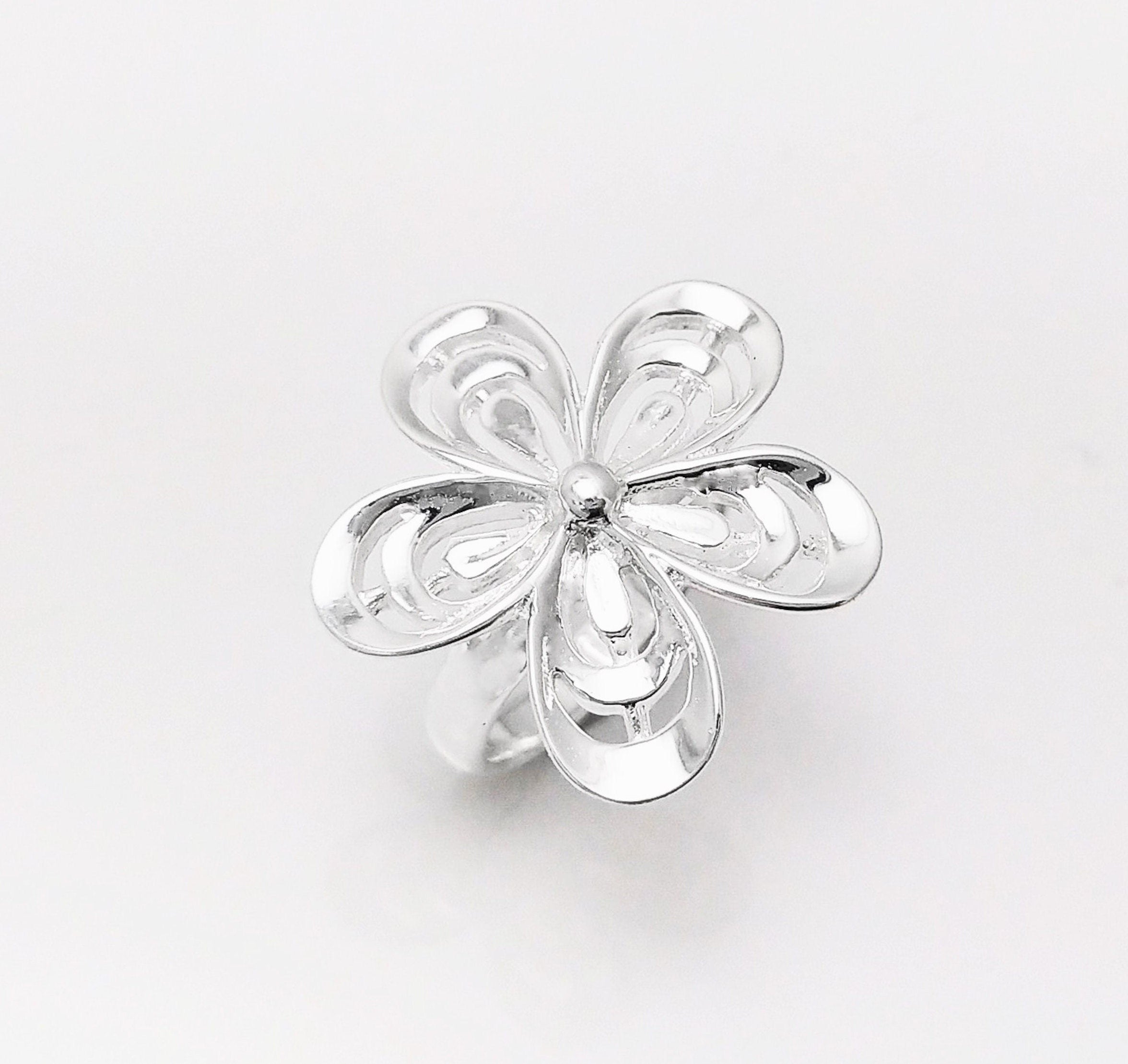 Stunning Silver Ring, 925 Big Flower Ring, Sterling Silver, Wide Flowers Petals Jewelry, Nature Inspired Ring, Unique Women's Flower Ring