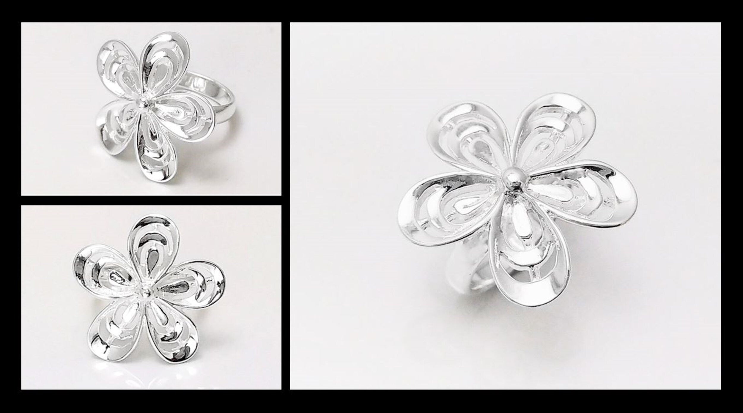 Stunning Silver Ring, 925 Big Flower Ring, Sterling Silver, Wide Flowers Petals Jewelry, Nature Inspired Ring, Unique Women's Flower Ring